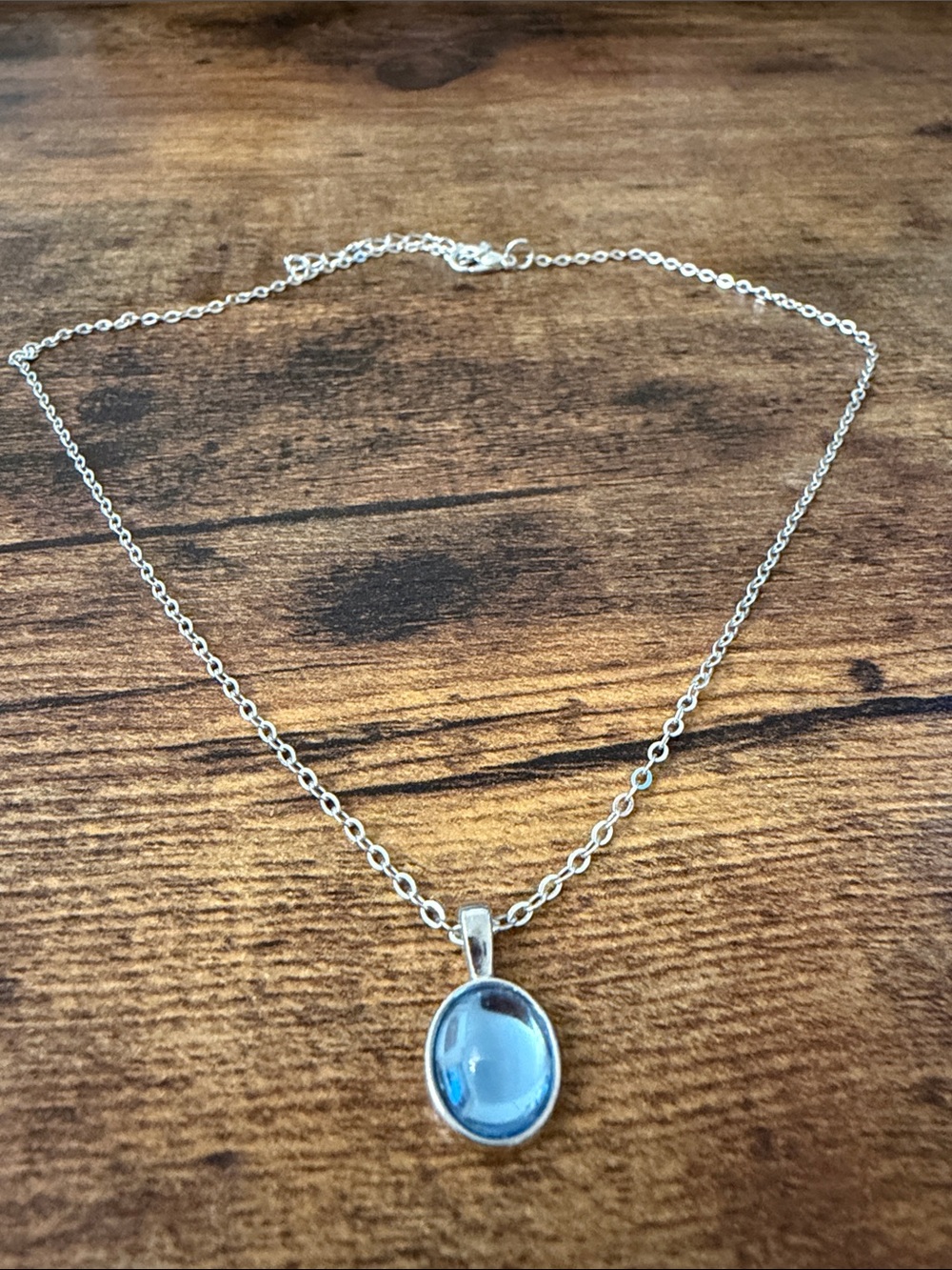 Blue Aquamarine Oval Pendant Necklace